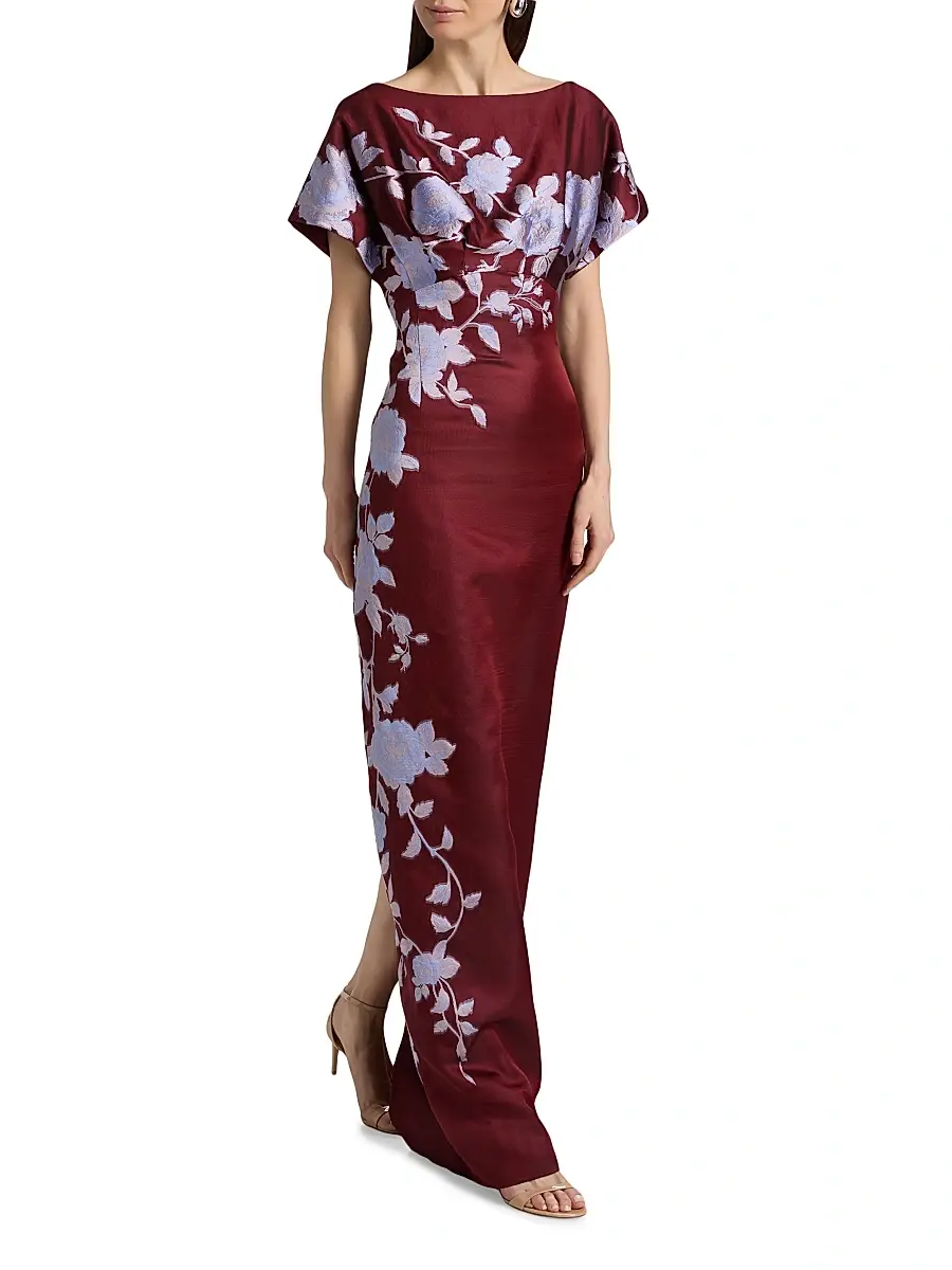 Lela Rose Women's Rose Fil Coupé Column Gown | Thumbnail 2 Lela Rose Women's Rose Fil Coupé Column Gown | Thumbnail 2