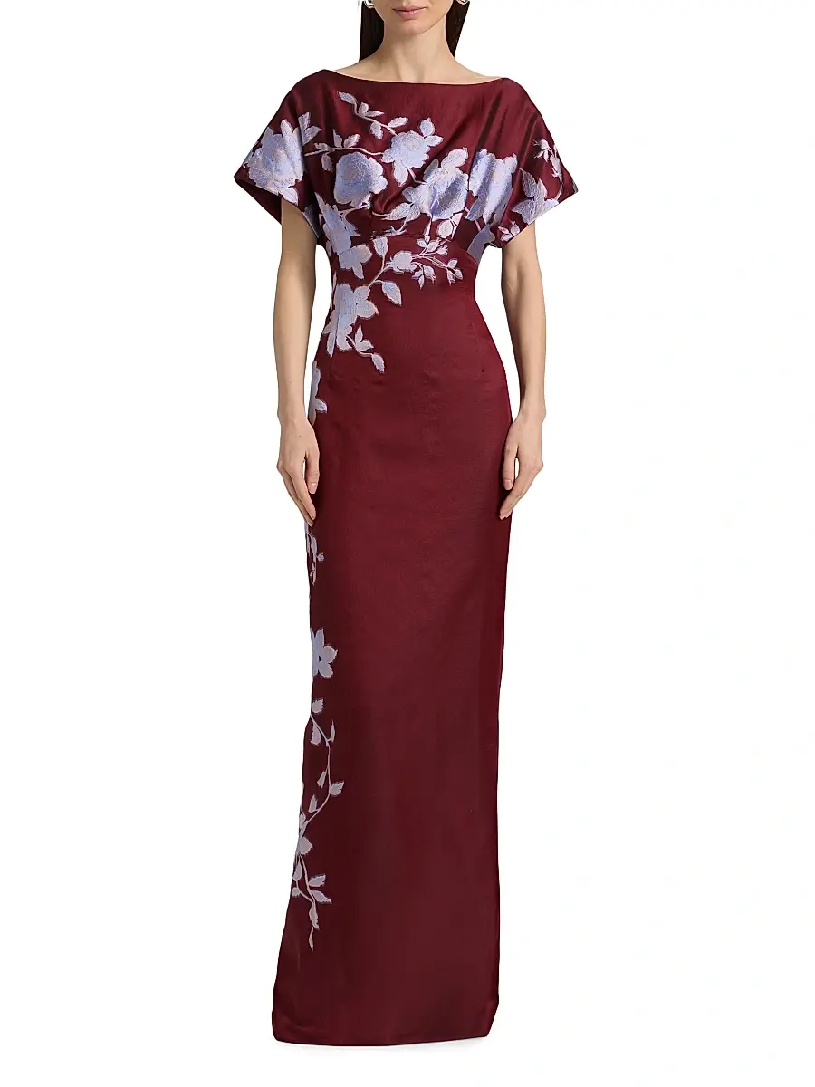 Lela Rose Women's Rose Fil Coupé Column Gown | Thumbnail 3 Lela Rose Women's Rose Fil Coupé Column Gown | Thumbnail 3