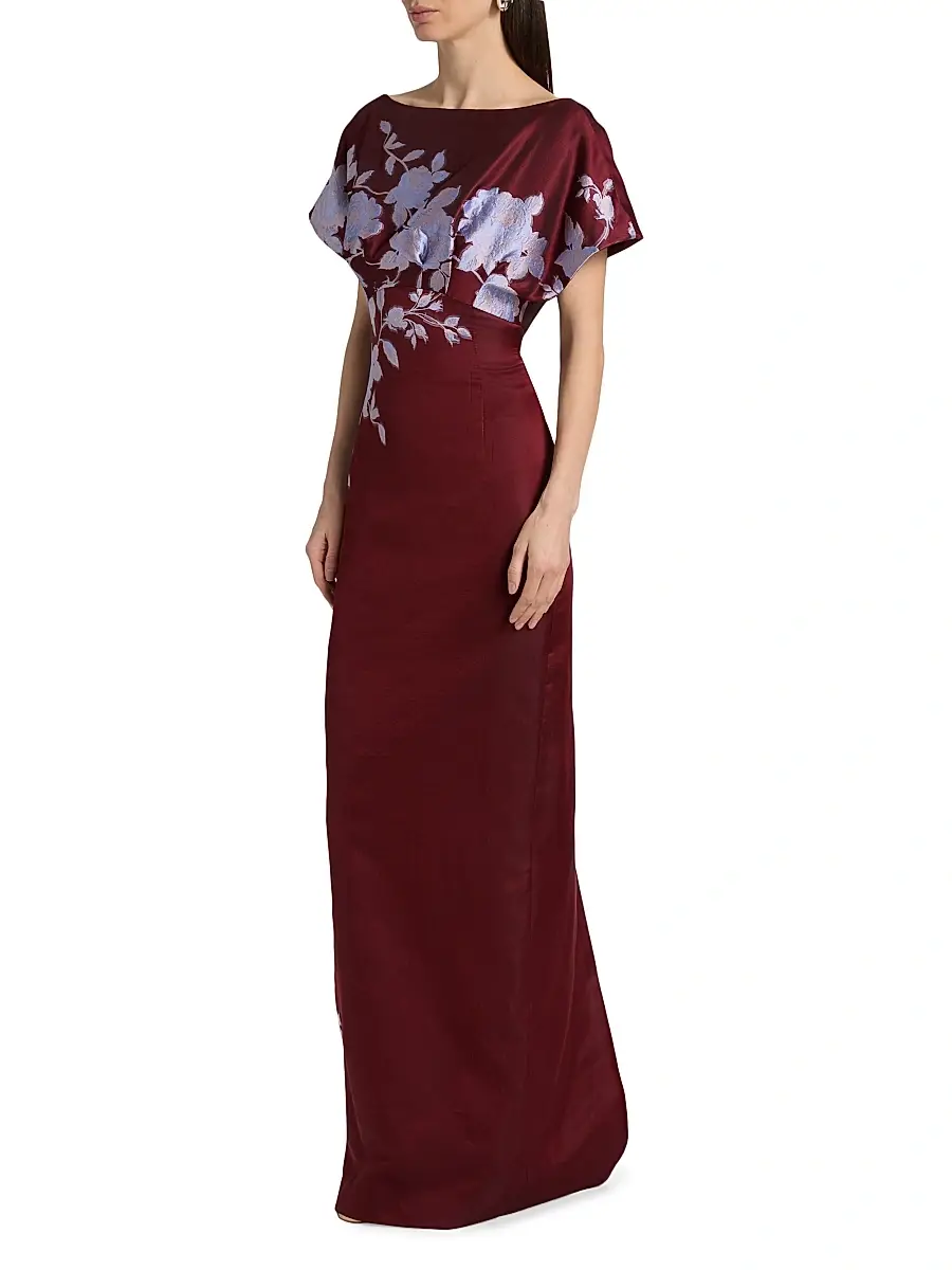 Lela Rose Women's Rose Fil Coupé Column Gown | Thumbnail 4 Lela Rose Women's Rose Fil Coupé Column Gown | Thumbnail 4