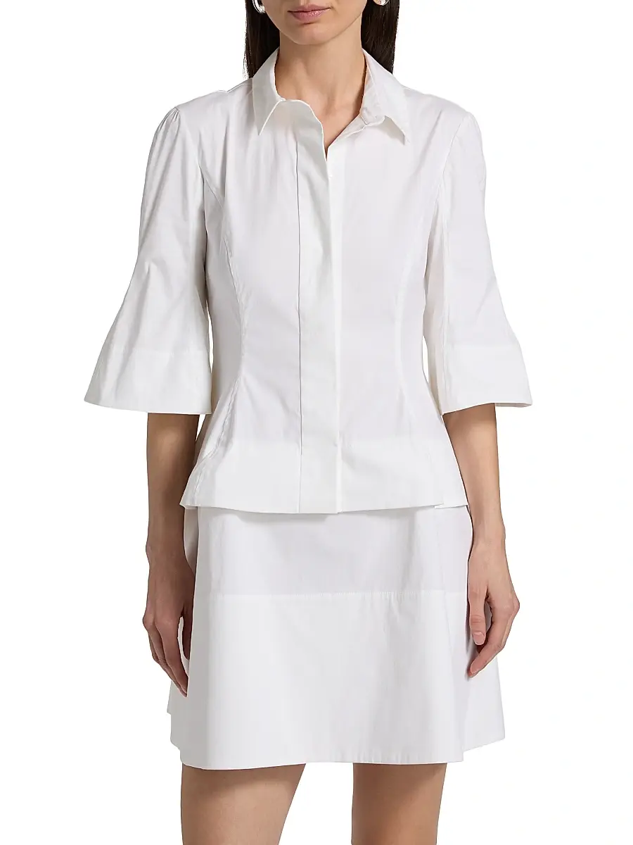 Lela Rose Women's Poplin Flare-Sleeve Shirtdress | Thumbnail 3 Lela Rose Women's Poplin Flare-Sleeve Shirtdress | Thumbnail 3