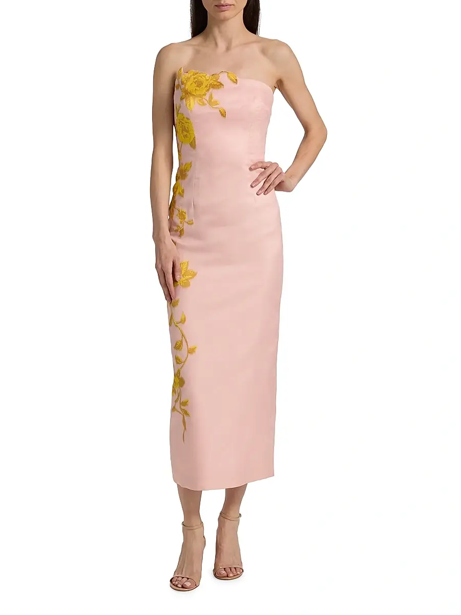 Lela Rose Women's Rose Fil Coupé Strapless Midi-Dress | Thumbnail 2 Lela Rose Women's Rose Fil Coupé Strapless Midi-Dress | Thumbnail 2
