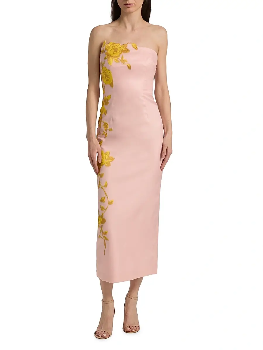 Lela Rose Women's Rose Fil Coupé Strapless Midi-Dress | Thumbnail 3 Lela Rose Women's Rose Fil Coupé Strapless Midi-Dress | Thumbnail 3