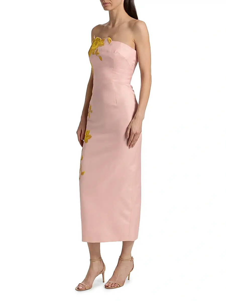 Lela Rose Women's Rose Fil Coupé Strapless Midi-Dress | Thumbnail 4 Lela Rose Women's Rose Fil Coupé Strapless Midi-Dress | Thumbnail 4