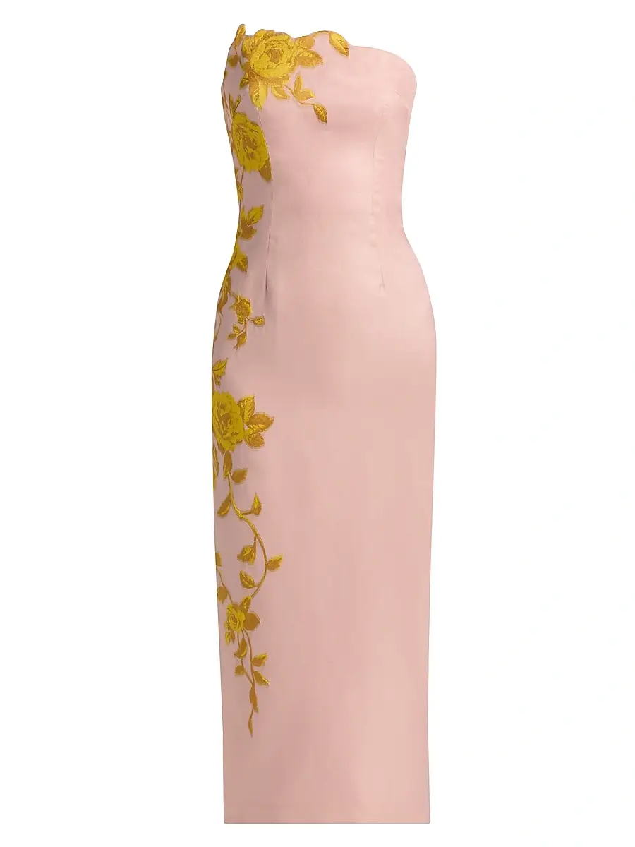 Lela Rose Women's Rose Fil Coupe Strapless Midi-Dress - Peony Sunflower | Image 1 Lela Rose Women's Rose Fil Coupe Strapless Midi-Dress - Peony Sunflower | Image 1
