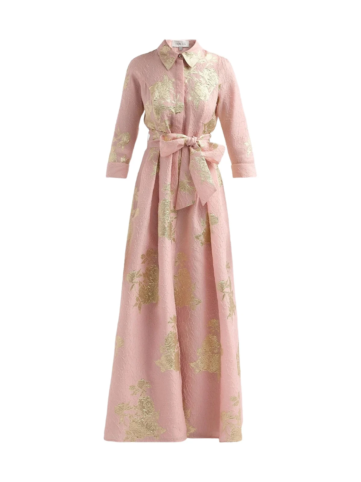 Women's Metallic Floral Jacquard Shirtwaist Gown Women's Metallic Floral Jacquard Shirtwaist Gown
