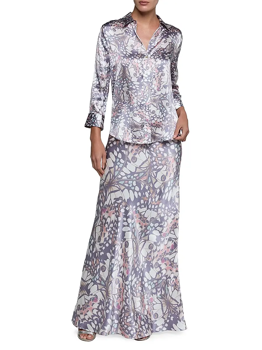 L'Agence Women's Dani Butterfly-Print Silk Button-Front Shirt | Thumbnail 2 L'Agence Women's Dani Butterfly-Print Silk Button-Front Shirt | Thumbnail 2