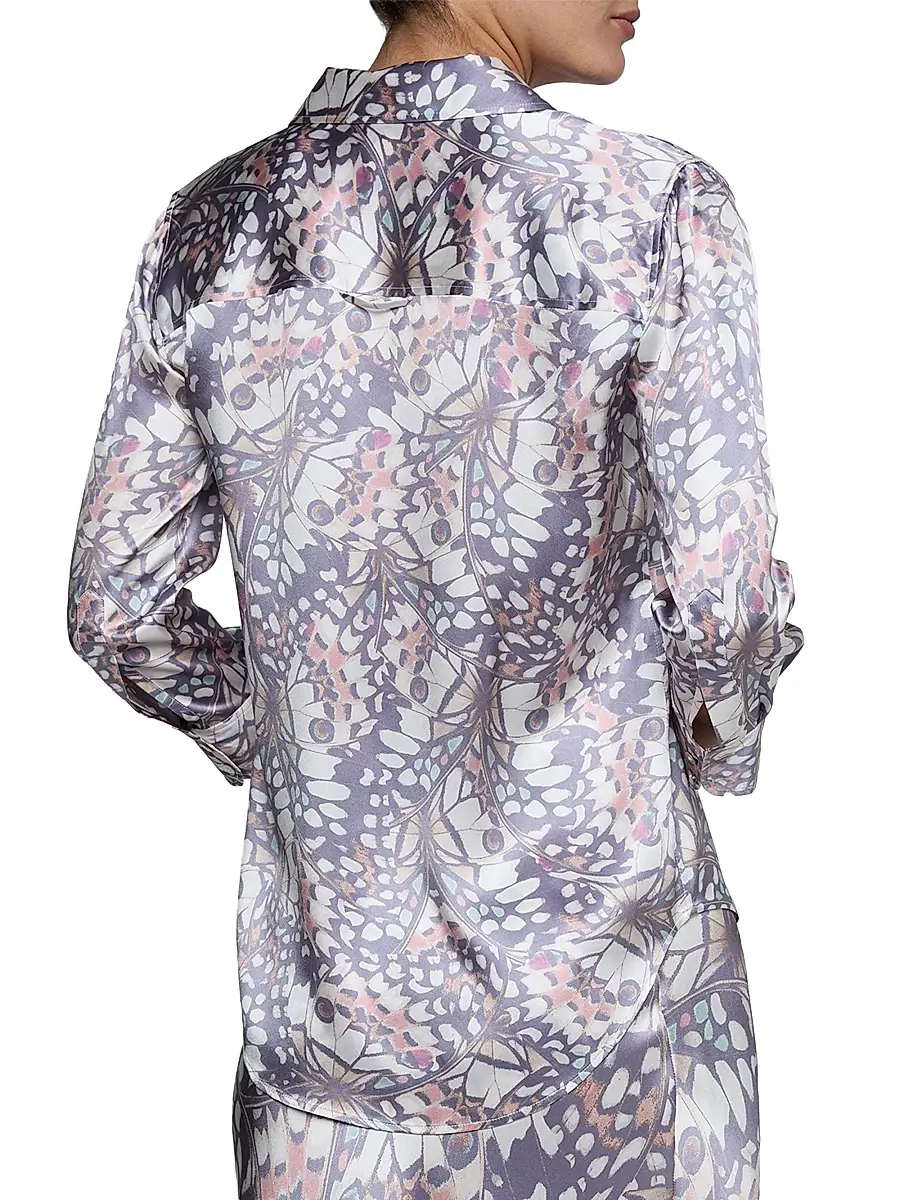 L'Agence Women's Dani Butterfly-Print Silk Button-Front Shirt | Thumbnail 5 L'Agence Women's Dani Butterfly-Print Silk Button-Front Shirt | Thumbnail 5