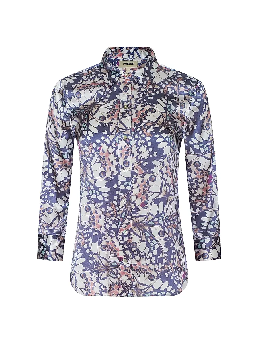 L'Agence Women's Dani Butterfly-Print Silk Button-Front Shirt | Image 1 L'Agence Women's Dani Butterfly-Print Silk Button-Front Shirt | Image 1