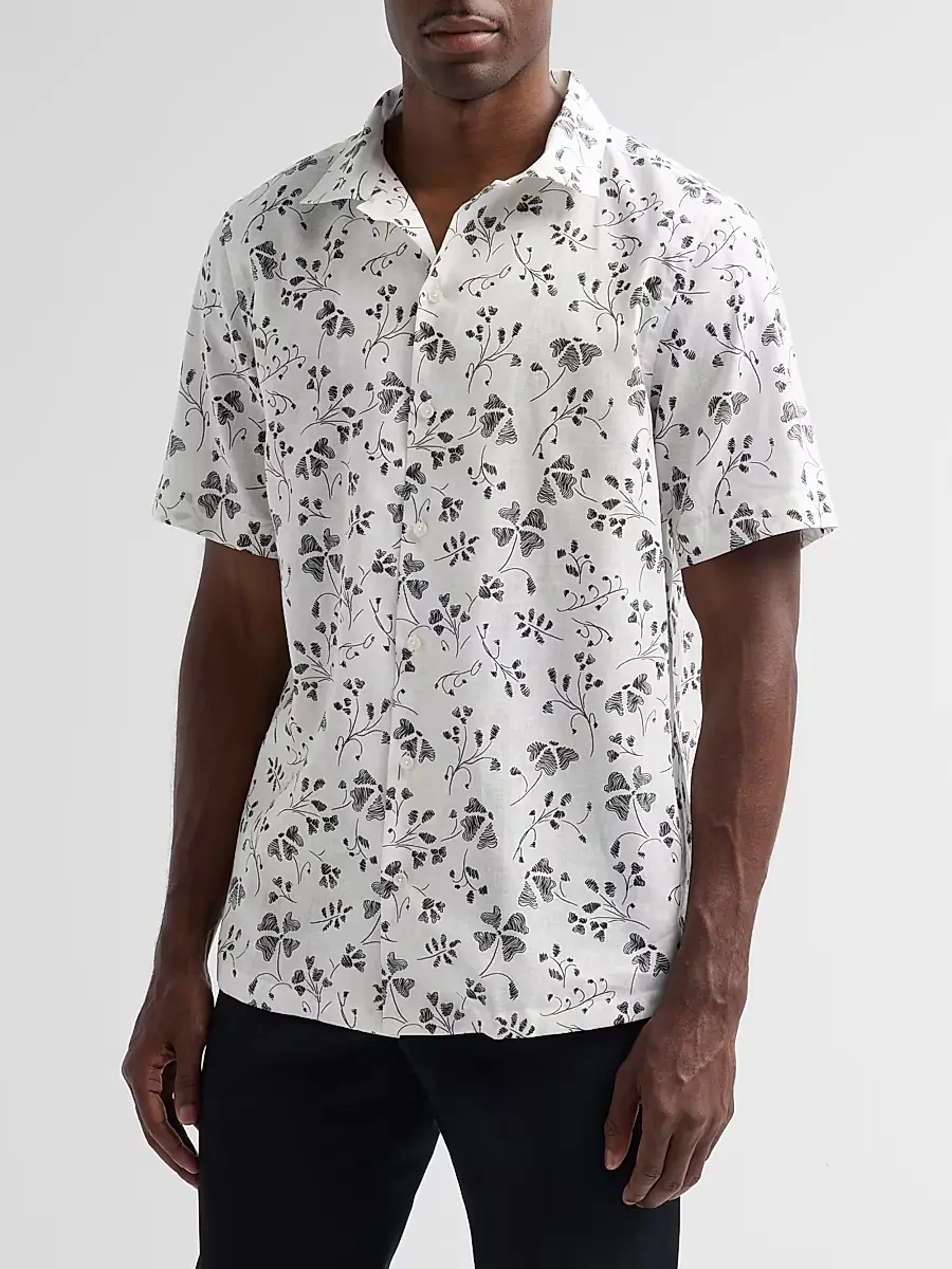 Saks Fifth Avenue Men's COLLECTION Flower Linen-Cotton Short-Sleeve Shirt | Thumbnail 4