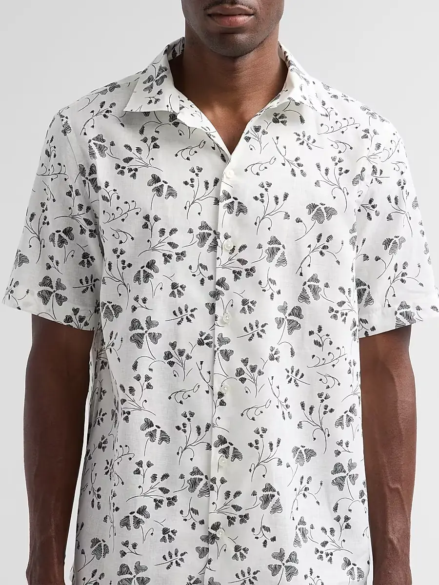 Saks Fifth Avenue Men's COLLECTION Flower Linen-Cotton Short-Sleeve Shirt | Thumbnail 5