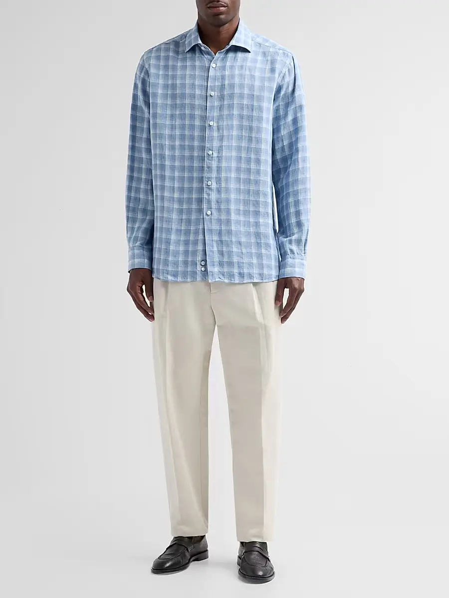 Saks Fifth Avenue Men's COLLECTION Check Linen Shirt | Thumbnail 2 Saks Fifth Avenue Men's COLLECTION Check Linen Shirt | Thumbnail 2