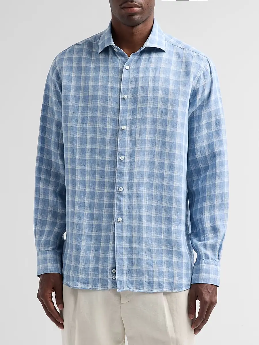 Saks Fifth Avenue Men's COLLECTION Check Linen Shirt | Thumbnail 4 Saks Fifth Avenue Men's COLLECTION Check Linen Shirt | Thumbnail 4
