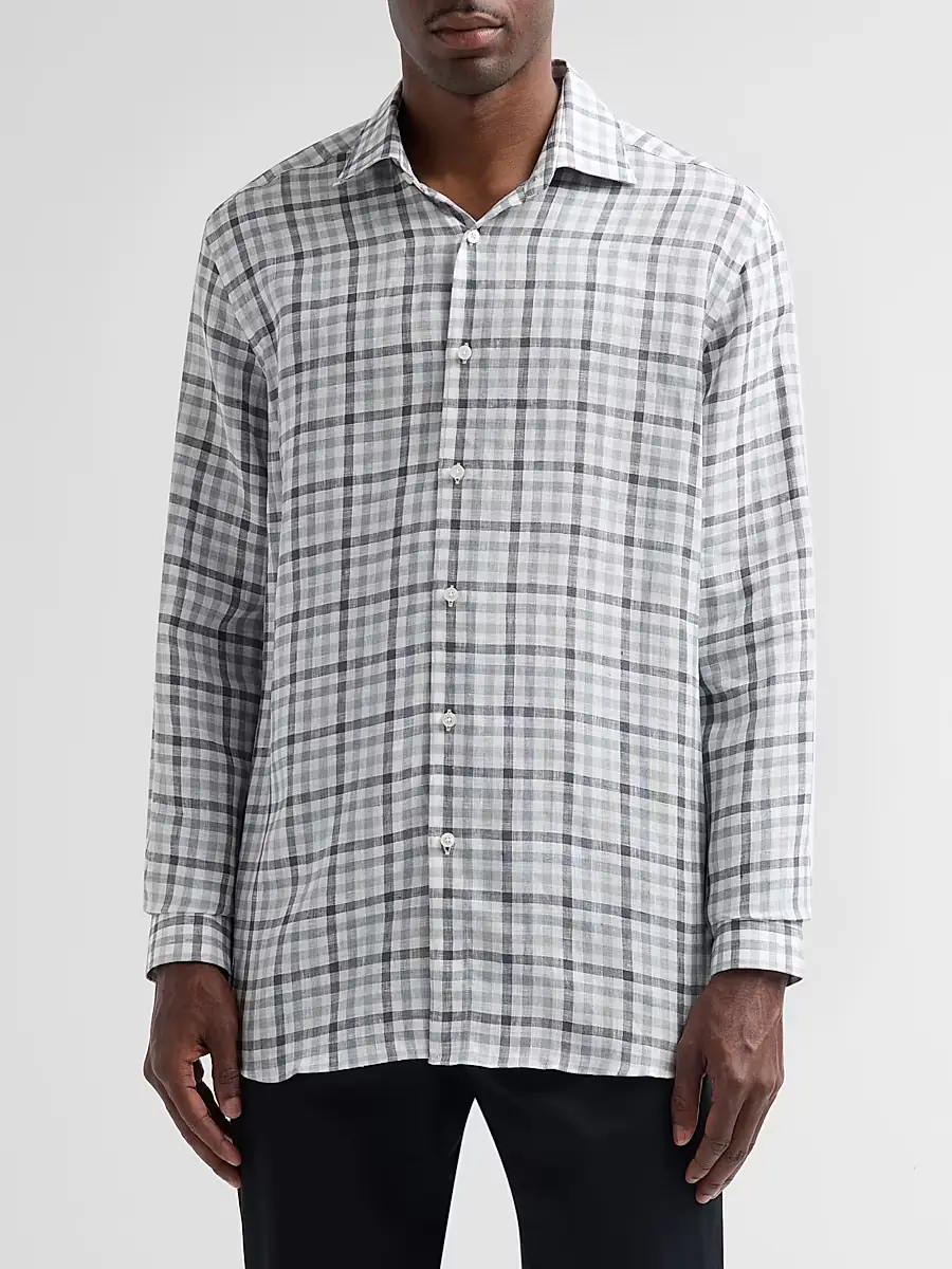 Saks Fifth Avenue Men's COLLECTION Check Linen Shirt | Thumbnail 4 Saks Fifth Avenue Men's COLLECTION Check Linen Shirt | Thumbnail 4