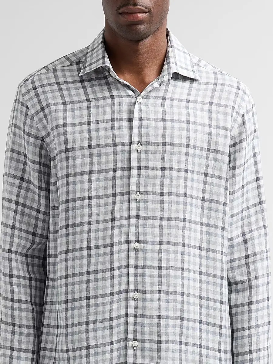 Saks Fifth Avenue Men's COLLECTION Check Linen Shirt | Thumbnail 5 Saks Fifth Avenue Men's COLLECTION Check Linen Shirt | Thumbnail 5