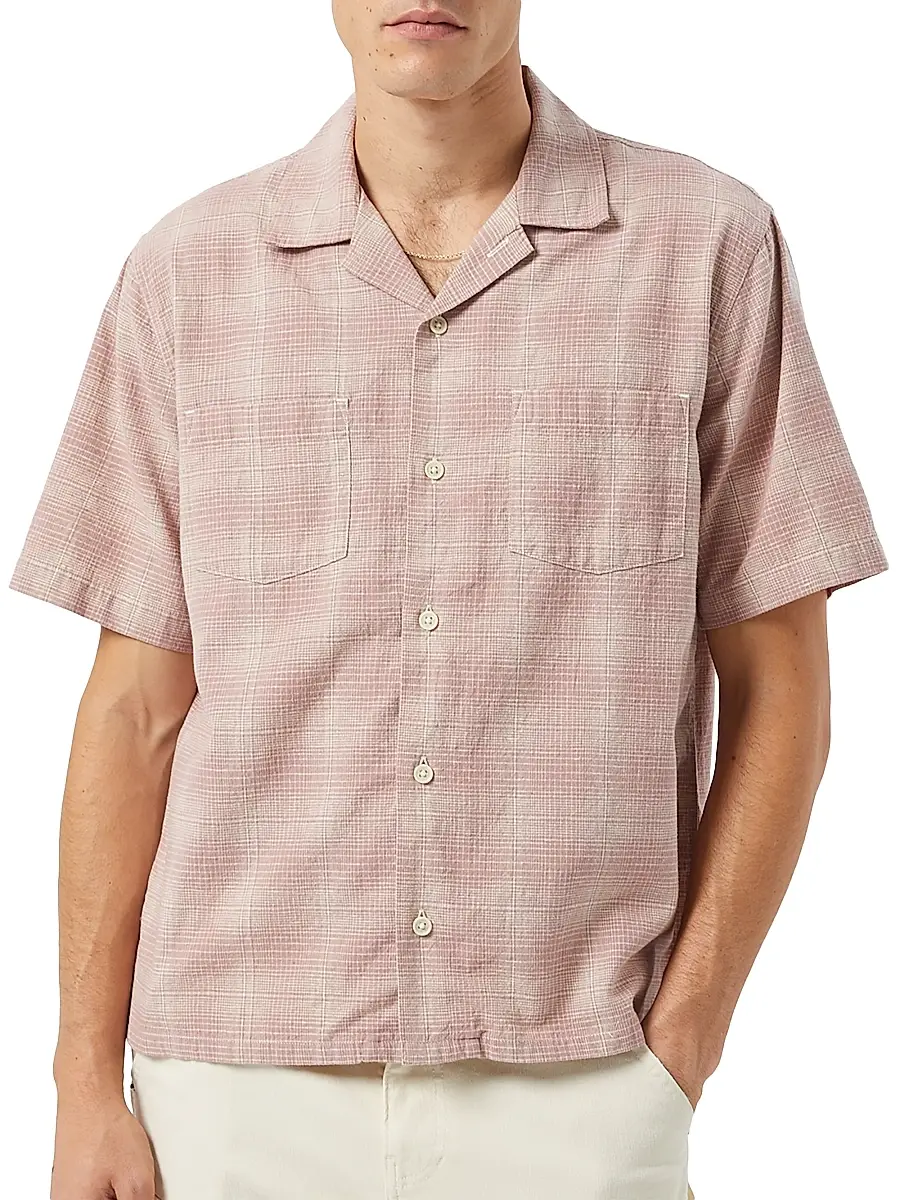 Men's Plaid Cotton-Linen Camp Shirt Men's Plaid Cotton-Linen Camp Shirt