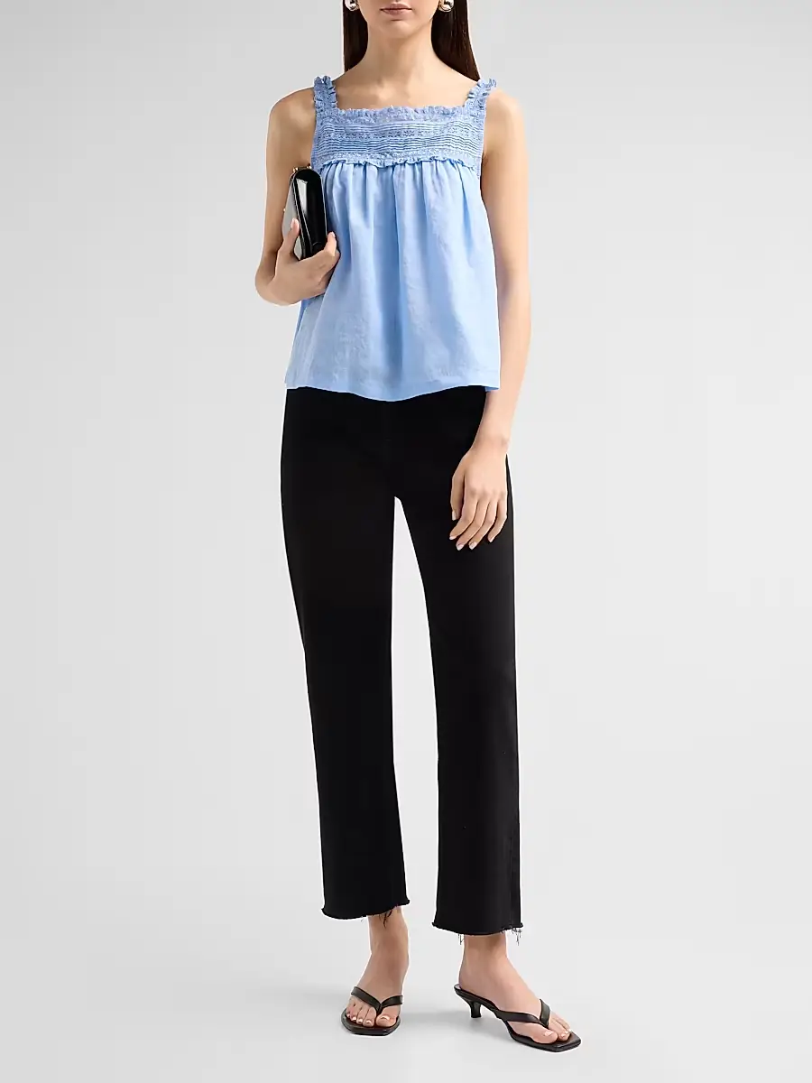 DÔEN Women's Benita Pintuck & Lace Top - Bluejay | Thumbnail 2