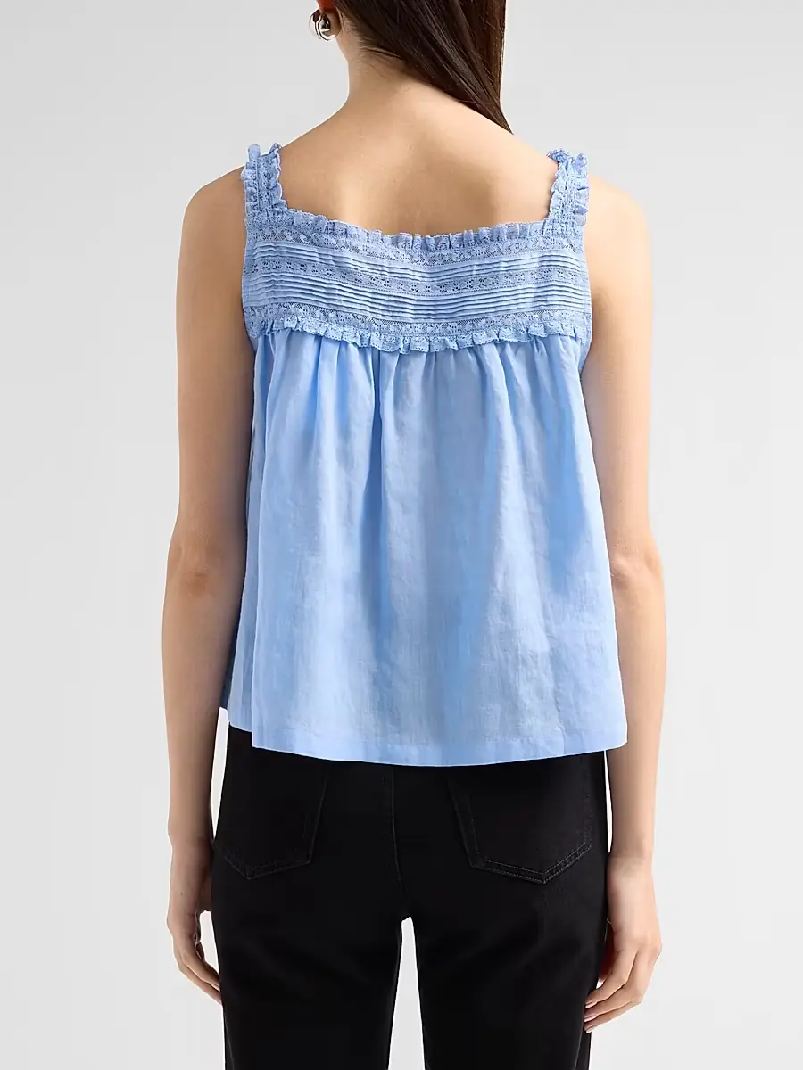 DÔEN Women's Benita Pintuck & Lace Top - Bluejay | Thumbnail 3