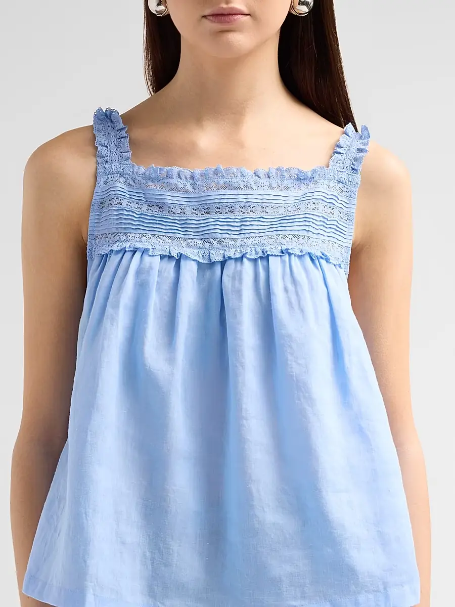 DÔEN Women's Benita Pintuck & Lace Top - Bluejay | Thumbnail 5