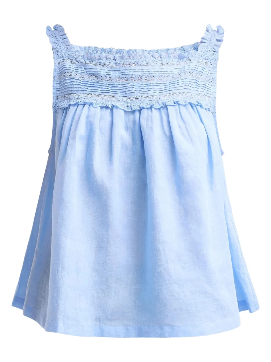 DÔEN Women's Benita Pintuck & Lace Top - Bluejay