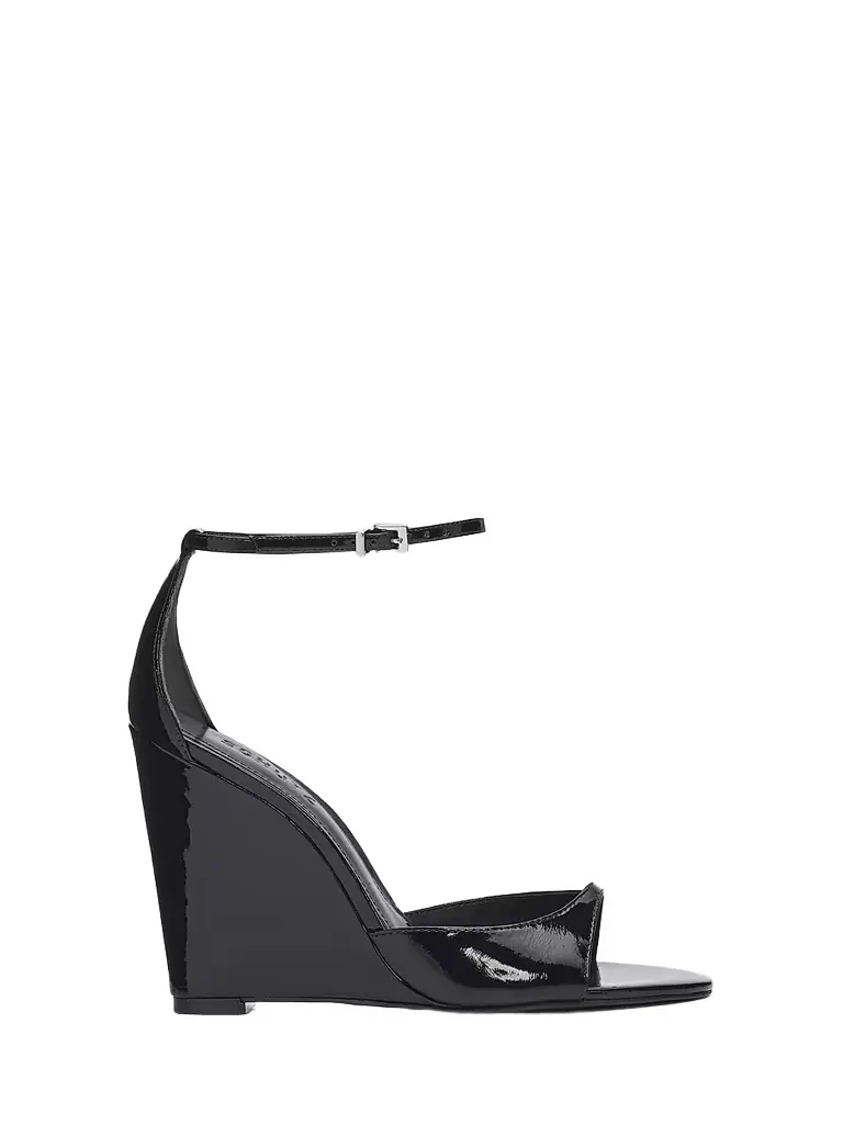 Schutz Women's Scarlett 100MM Patent Leather Wedge Sandals - Black | Image 1 Schutz Women's Scarlett 100MM Patent Leather Wedge Sandals - Black | Image 1