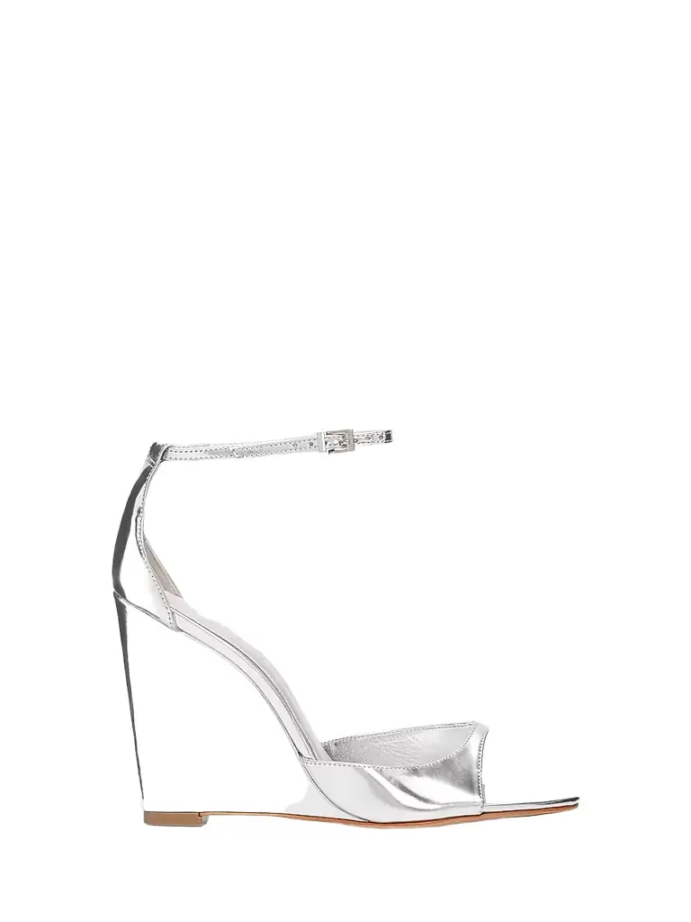 Schutz Women's Scarlett 100MM Leather Wedge Sandals - Silver | Image 1 Schutz Women's Scarlett 100MM Leather Wedge Sandals - Silver | Image 1