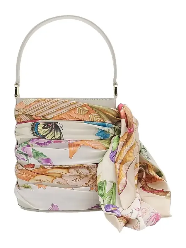 Women's Scarf-Wrapped Mini Leather Bucket Bag