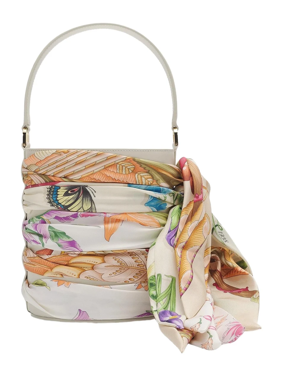 Women's Scarf-Wrapped Mini Leather Bucket Bag Women's Scarf-Wrapped Mini Leather Bucket Bag