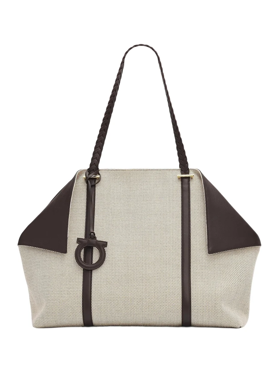 Women's Scarf Braided Leather-Trimmed Tote Bag Women's Scarf Braided Leather-Trimmed Tote Bag