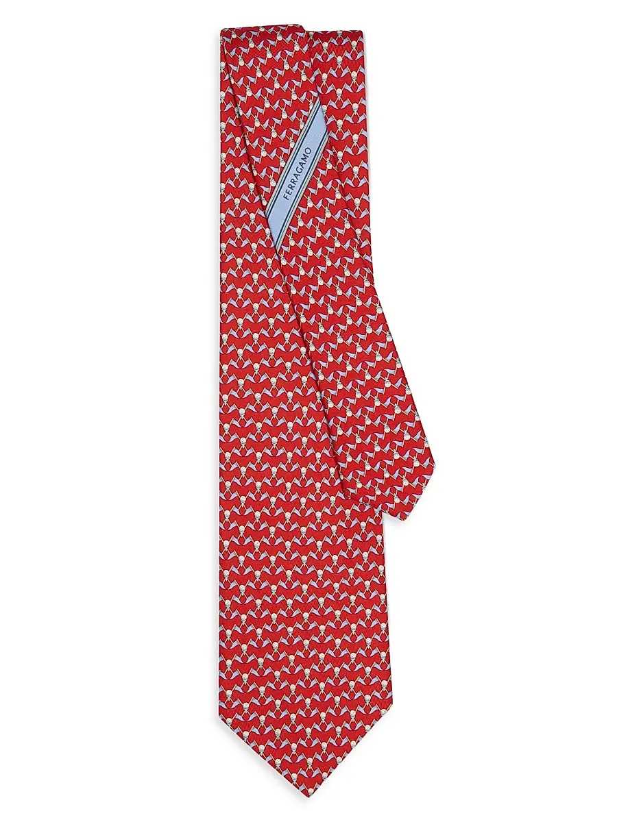 Ferragamo Men's Men's Golf-Print Silk Tie | Thumbnail 3