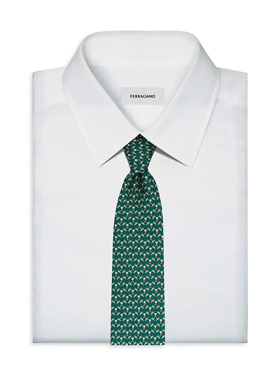 Ferragamo Men's Men's Golf-Print Silk Tie | Thumbnail 2