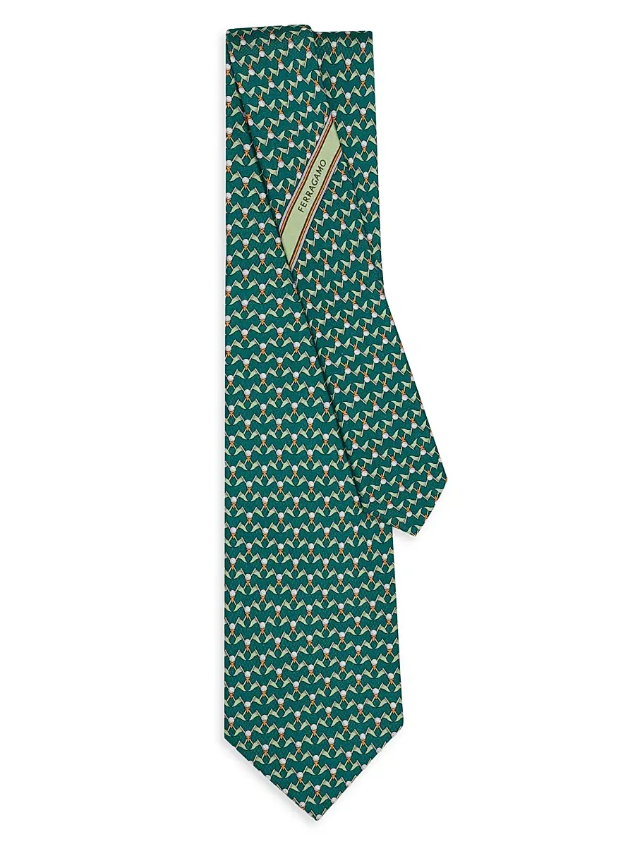 Ferragamo Men's Men's Golf-Print Silk Tie | Thumbnail 3