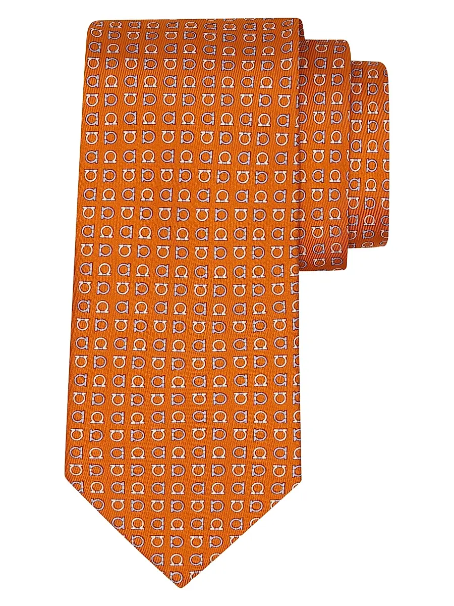 Ferragamo Men's Gancini Two-Tone Silk Tie - Arancio | Image 1 Ferragamo Men's Gancini Two-Tone Silk Tie - Arancio | Image 1