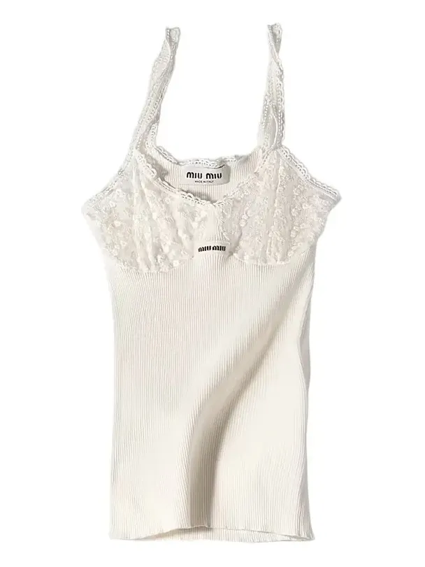 Women's Cotton and Lace Top - White