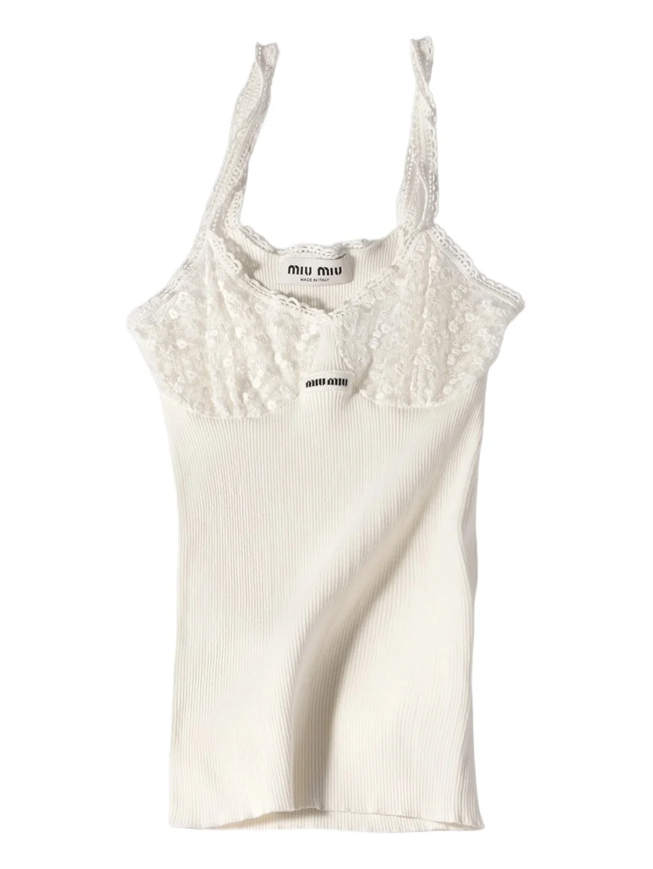Miu Miu Women's Cotton and Lace Top - White