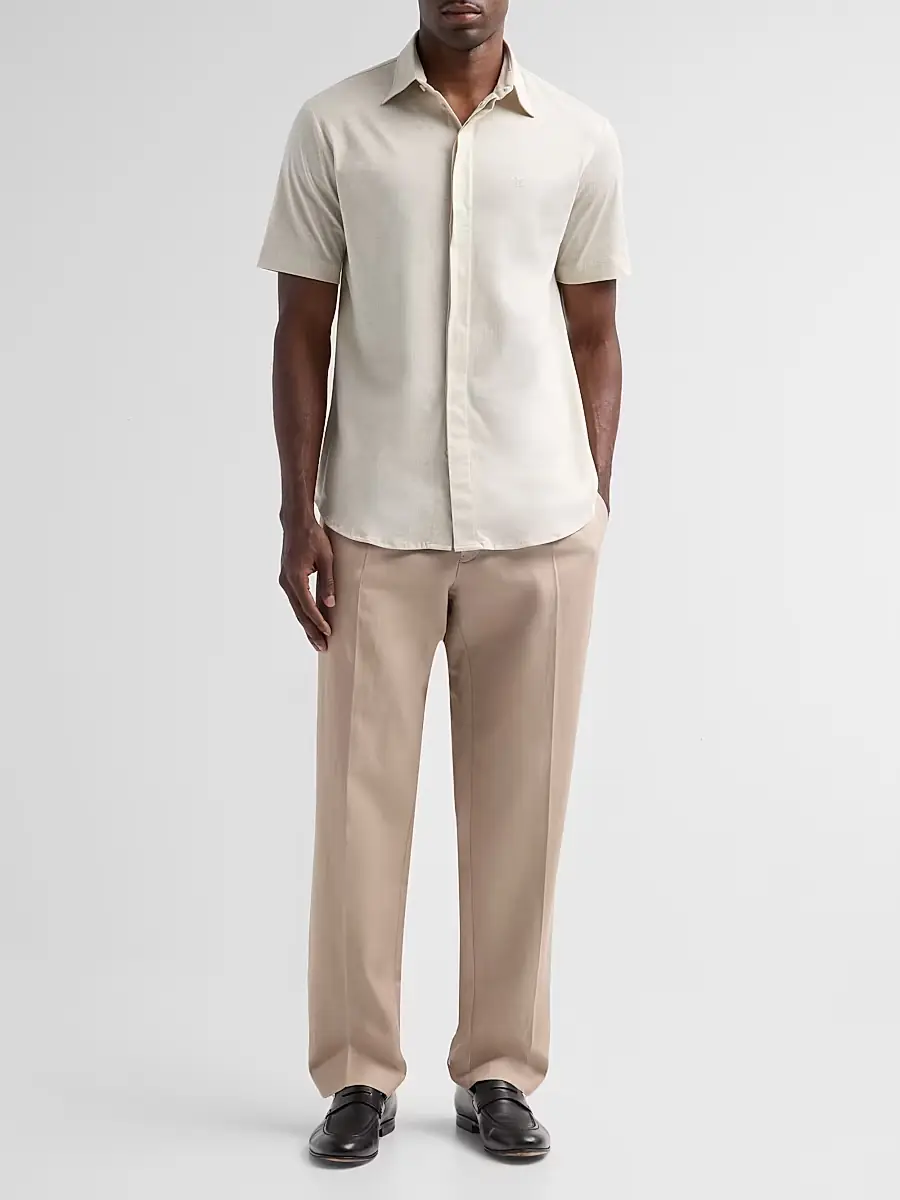 Emporio Armani Men's Tonal Textured Cotton Short-Sleeve Shirt | Thumbnail 2 Emporio Armani Men's Tonal Textured Cotton Short-Sleeve Shirt | Thumbnail 2