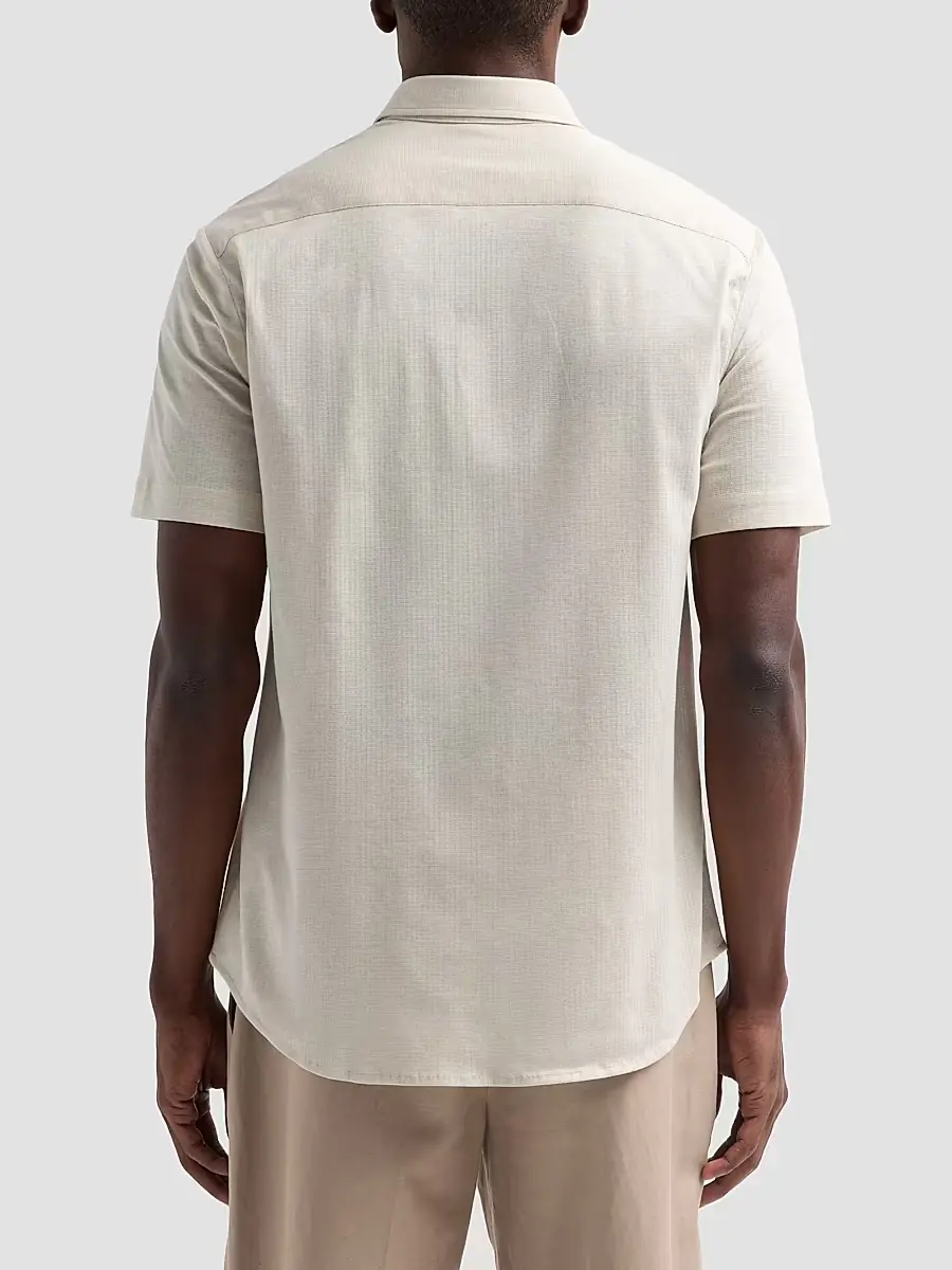 Emporio Armani Men's Tonal Textured Cotton Short-Sleeve Shirt | Thumbnail 3 Emporio Armani Men's Tonal Textured Cotton Short-Sleeve Shirt | Thumbnail 3
