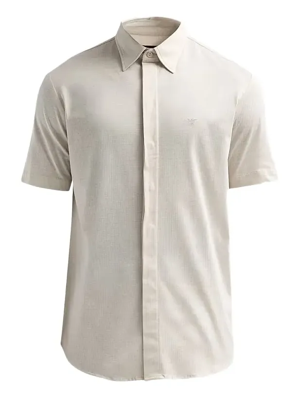 Emporio Armani Men's Tonal Textured Cotton Short-Sleeve Shirt