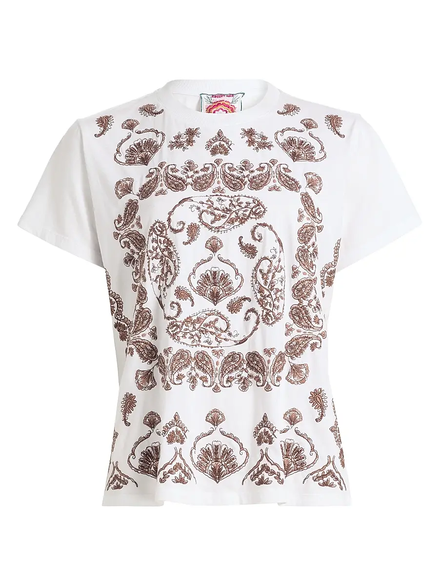 Johnny Was Women's Jaden Paisley Crewneck T-Shirt - White | Image 1 Johnny Was Women's Jaden Paisley Crewneck T-Shirt - White | Image 1