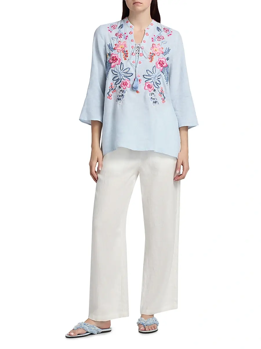 Johnny Was Women's Lirielle Embroidered Tie-Front Blouse | Thumbnail 2 Johnny Was Women's Lirielle Embroidered Tie-Front Blouse | Thumbnail 2