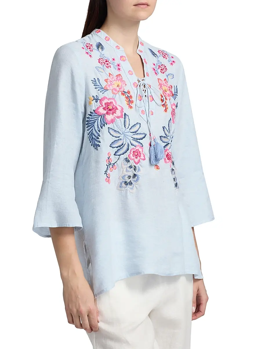 Johnny Was Women's Lirielle Embroidered Tie-Front Blouse | Thumbnail 4 Johnny Was Women's Lirielle Embroidered Tie-Front Blouse | Thumbnail 4