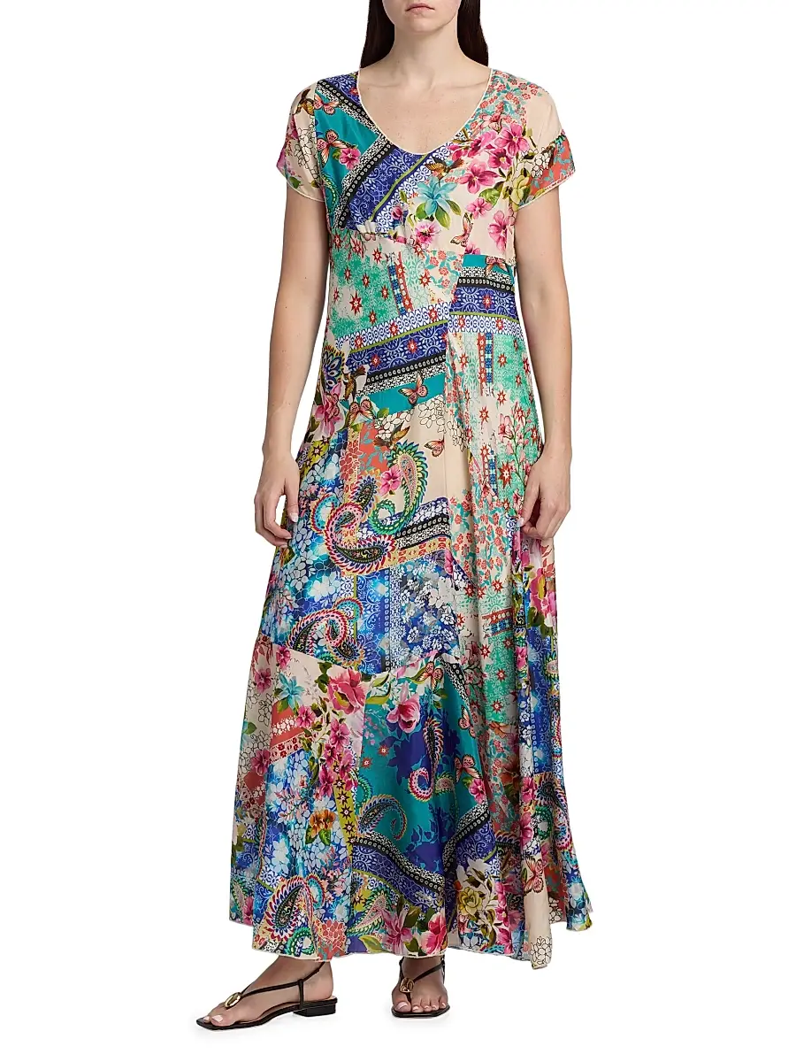 Johnny Was Women's Patchwork Silk Maxi Dress | Thumbnail 3