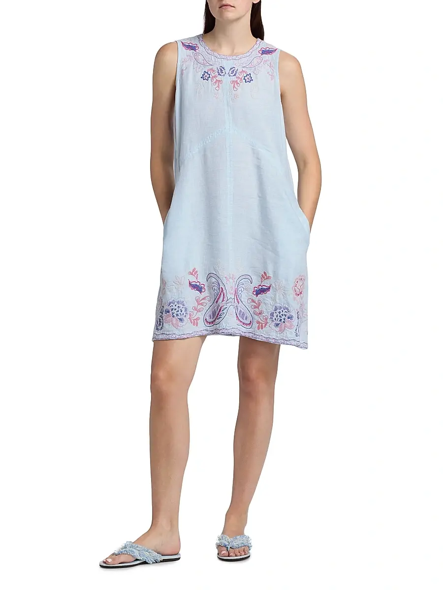 Johnny Was Women's Chevron Cleolia Embroidered Paisley Linen-Blend Minidress | Thumbnail 2 Johnny Was Women's Chevron Cleolia Embroidered Paisley Linen-Blend Minidress | Thumbnail 2