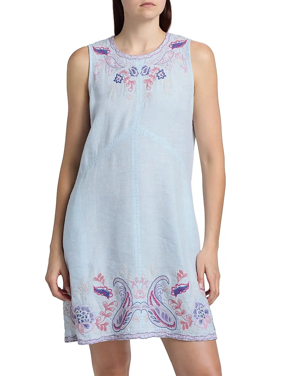 Johnny Was Women's Chevron Cleolia Embroidered Paisley Linen-Blend Minidress | Thumbnail 3 Johnny Was Women's Chevron Cleolia Embroidered Paisley Linen-Blend Minidress | Thumbnail 3