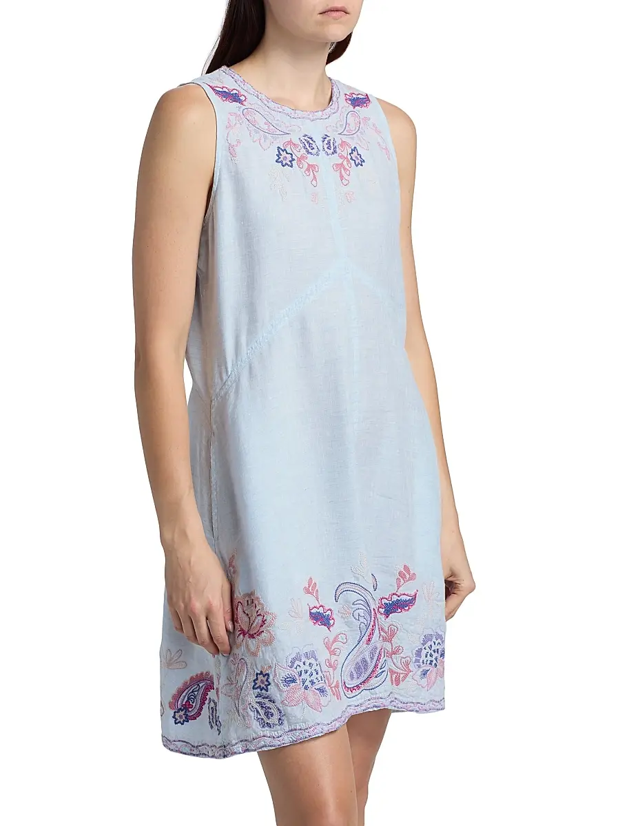 Johnny Was Women's Chevron Cleolia Embroidered Paisley Linen-Blend Minidress | Thumbnail 4 Johnny Was Women's Chevron Cleolia Embroidered Paisley Linen-Blend Minidress | Thumbnail 4