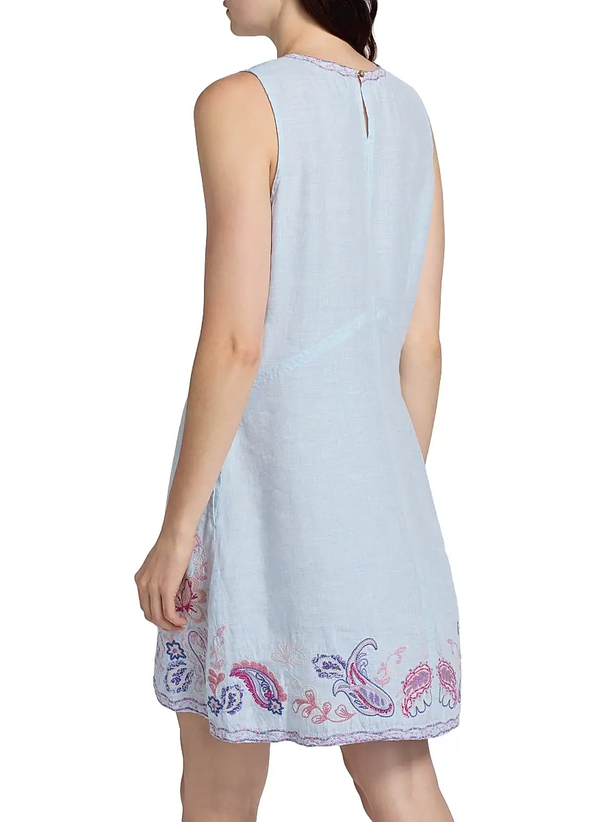 Johnny Was Women's Chevron Cleolia Embroidered Paisley Linen-Blend Minidress | Thumbnail 5 Johnny Was Women's Chevron Cleolia Embroidered Paisley Linen-Blend Minidress | Thumbnail 5