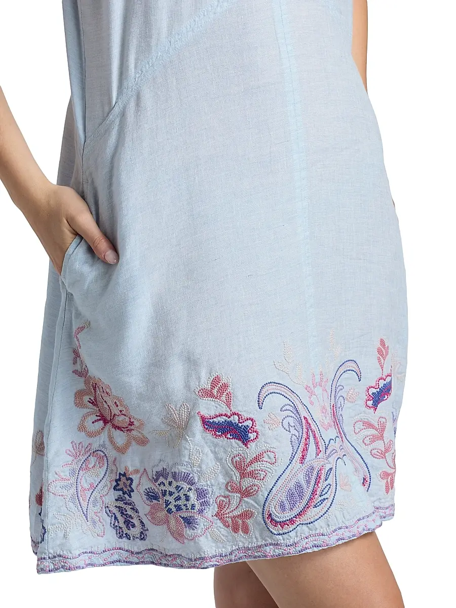 Johnny Was Women's Chevron Cleolia Embroidered Paisley Linen-Blend Minidress | Thumbnail 6 Johnny Was Women's Chevron Cleolia Embroidered Paisley Linen-Blend Minidress | Thumbnail 6