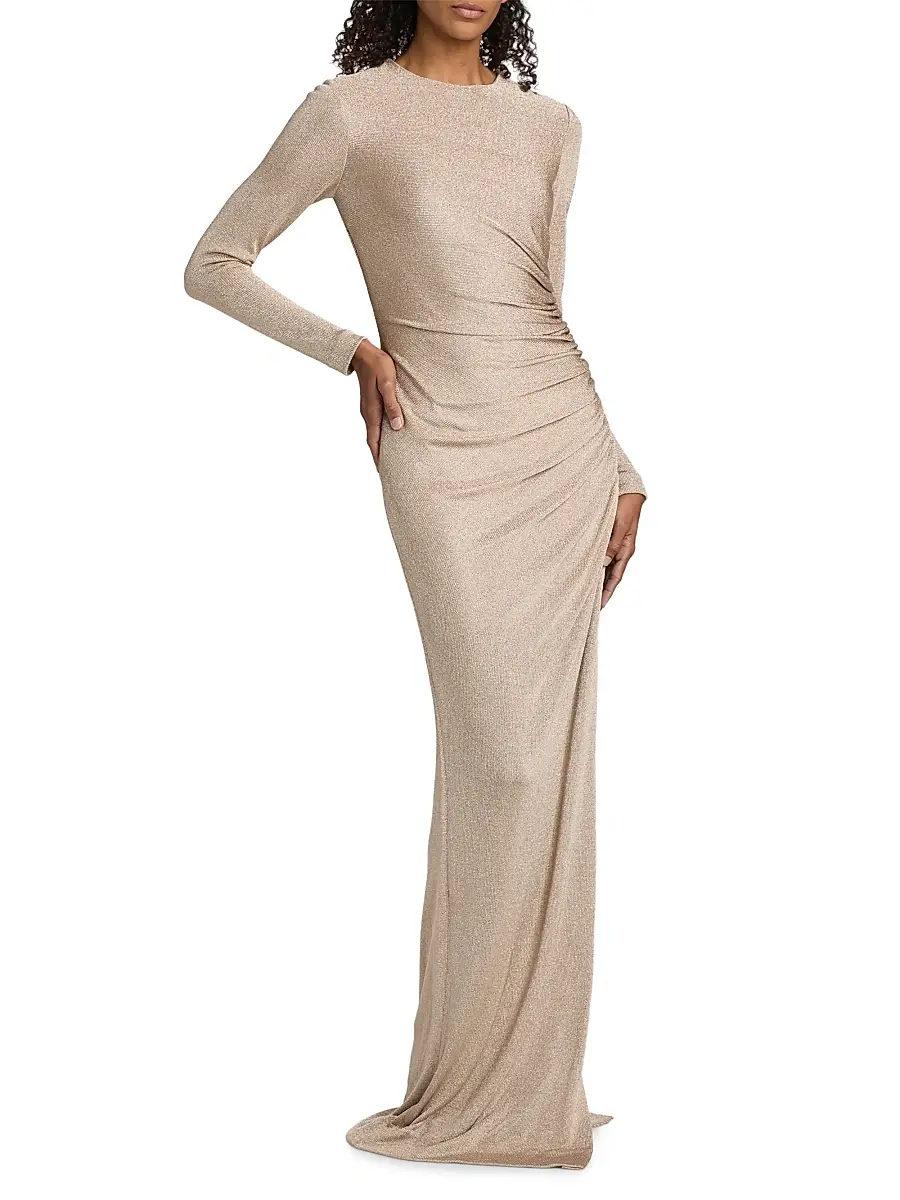 Oscar de la Renta Women's Draped Metallic Jersey Gown | Thumbnail 2