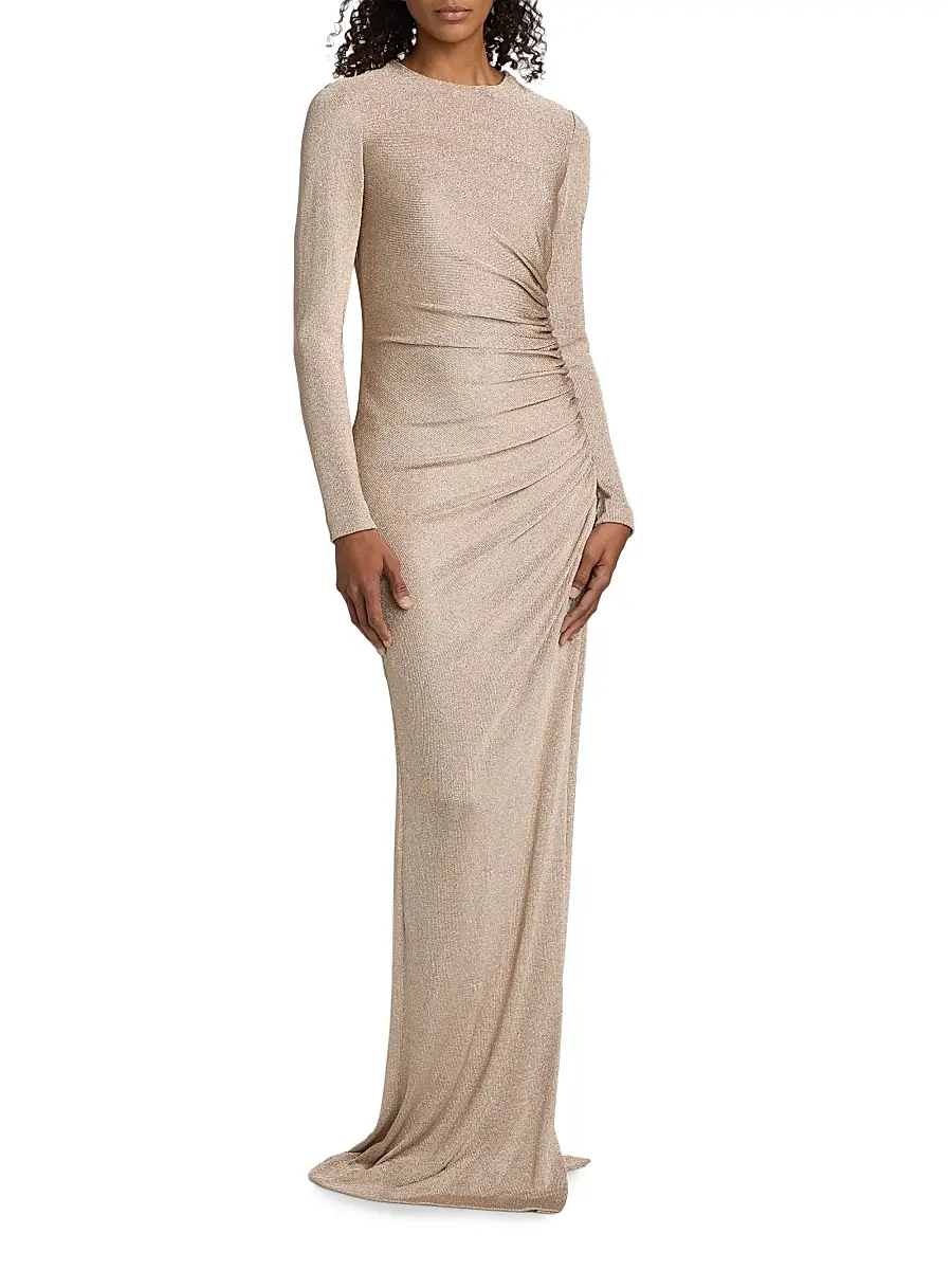 Oscar de la Renta Women's Draped Metallic Jersey Gown | Thumbnail 3