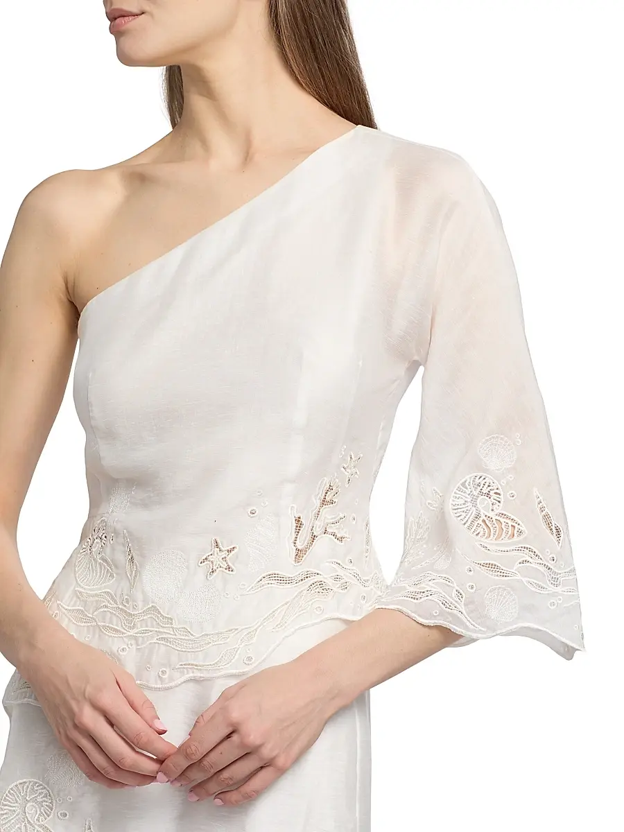 Amur Women's Olive Embroidered One-Shoulder Top | Thumbnail 6 Amur Women's Olive Embroidered One-Shoulder Top | Thumbnail 6