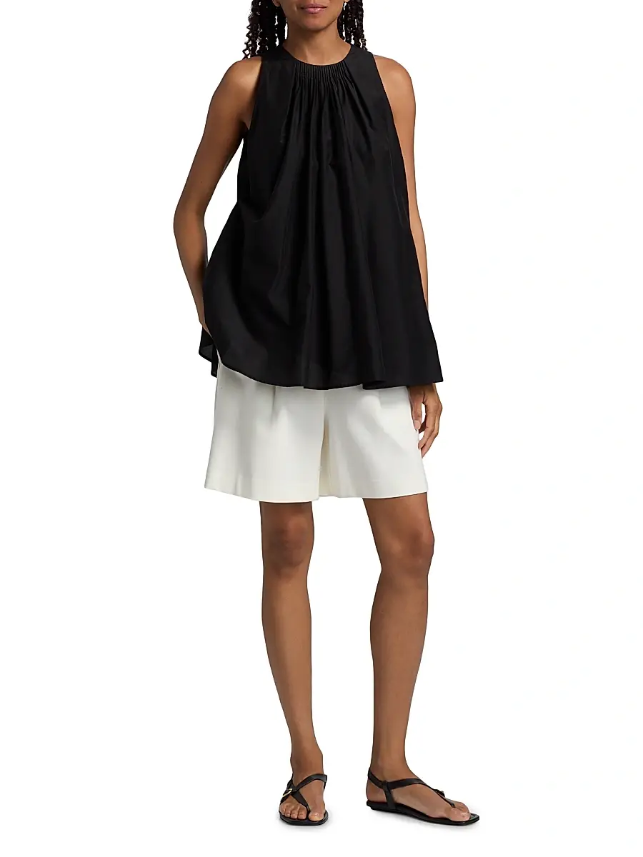 Loulou de Saison Women's Liao Cotton-Silk Pleated Neckline Blouse | Thumbnail 2 Loulou de Saison Women's Liao Cotton-Silk Pleated Neckline Blouse | Thumbnail 2